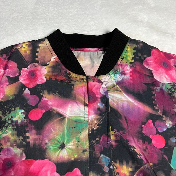 Women's Full Zip Floral Print Lightweight Bomber Jacket Size M Rave Colorful - Picture 3 of 9